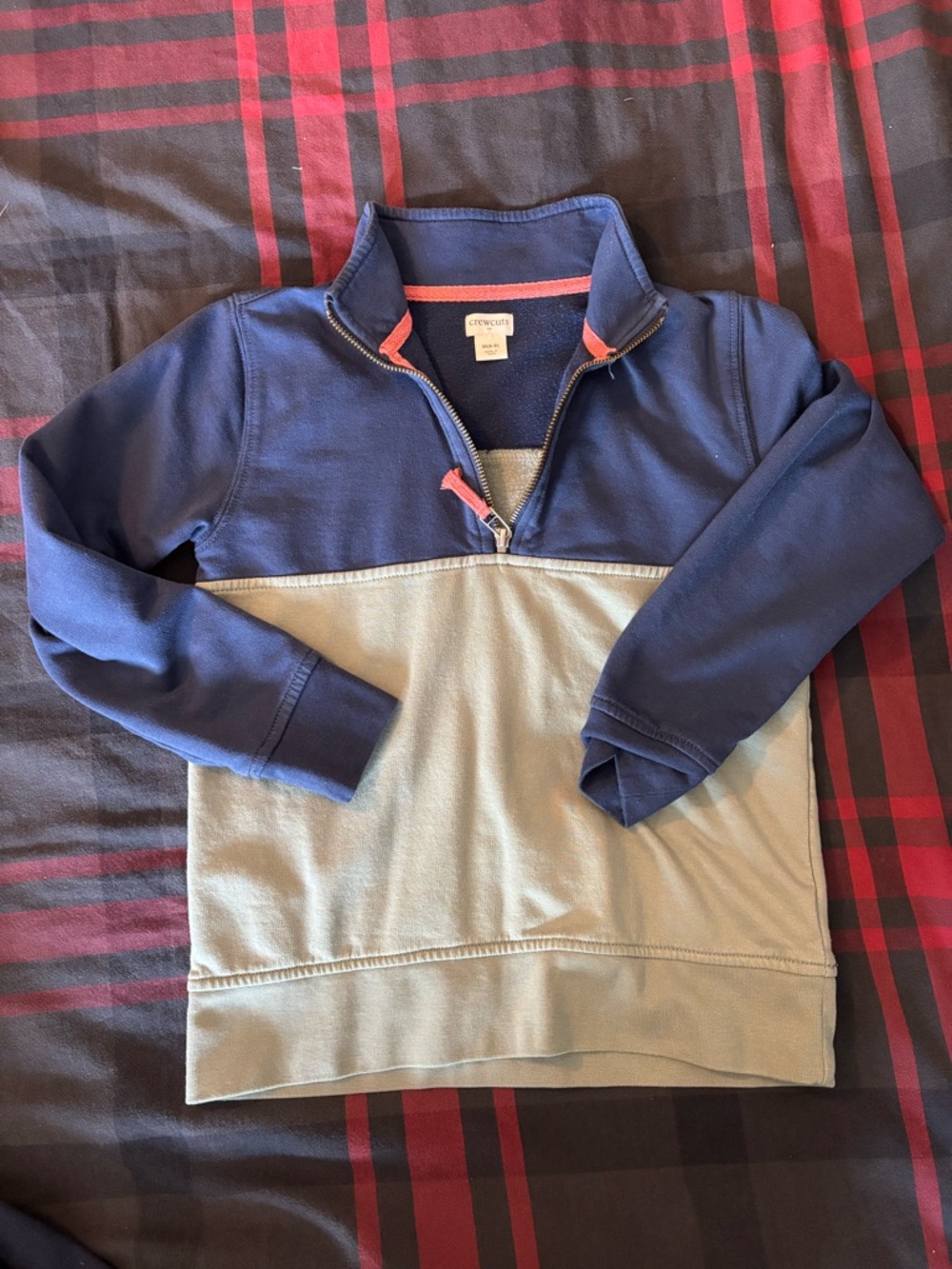Crewcuts Boys' Navy and Light Green Quarter-Zip Sweater and Jogger matching set.